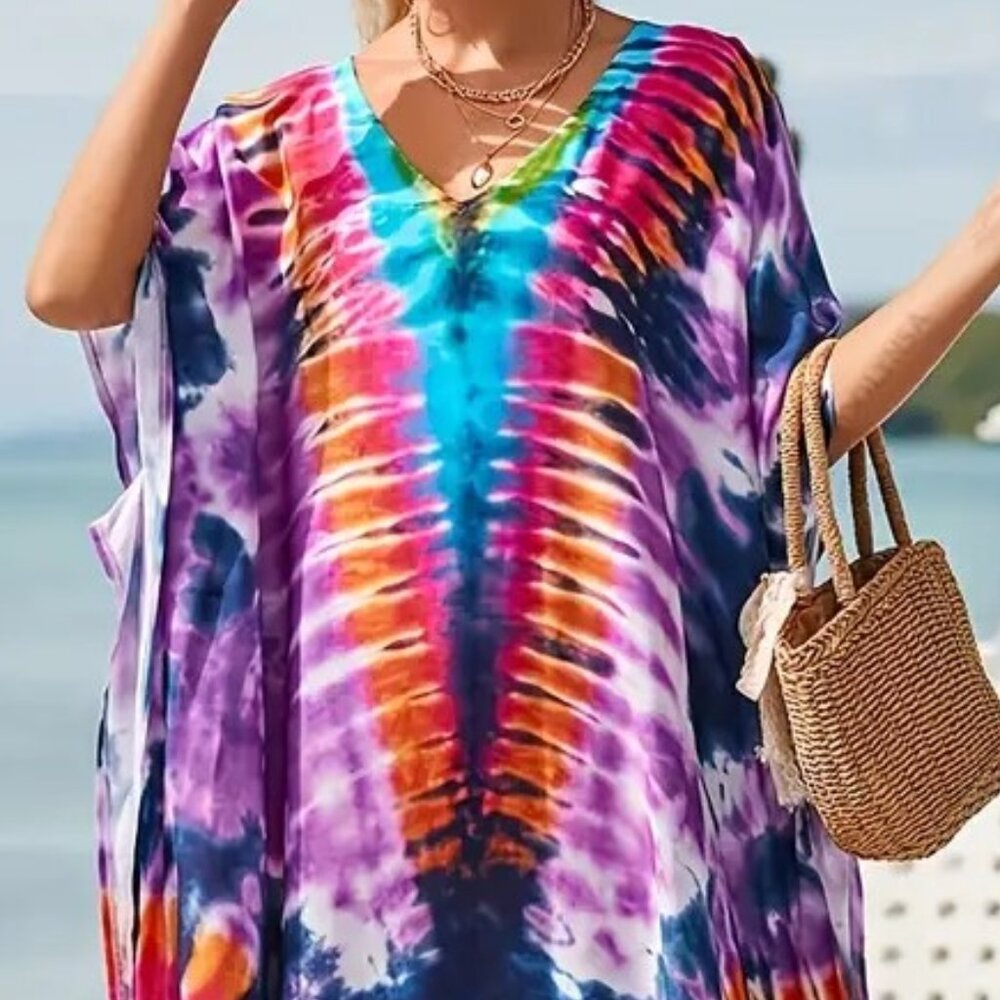 Kaftan Tie Dye Dress Maxi Swim Cover Up NEW - Picture 6 of 8